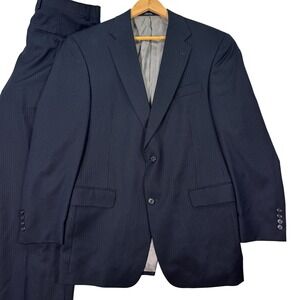 Hart Schaffner Marx Men 41R Navy Blue Pinstripe 2-Button Suit Made in USA 33x28